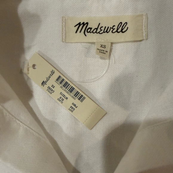 NWT Madewell White Cotton Button-Up Shirt Short Sleeve Classic Fit XS - Picture 2 of 4